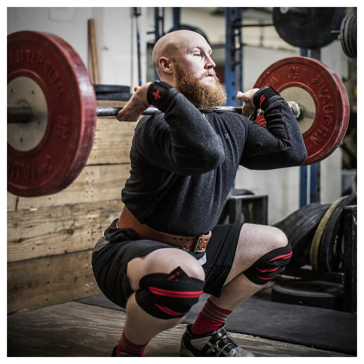 Harbinger Knee Wraps, pair, Red, Black - Image 6