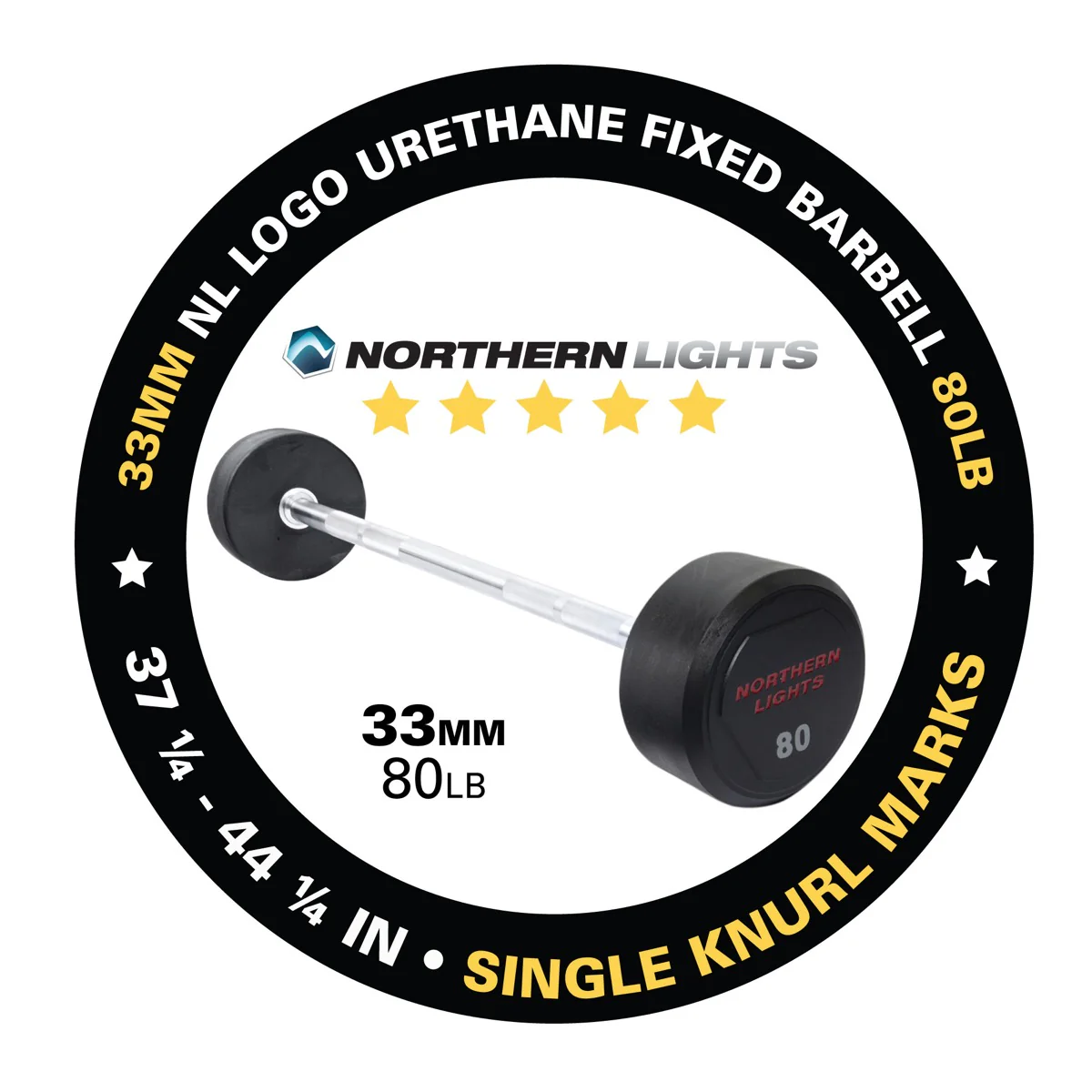 NL Logo Urethane Fixed Barbell, 80 lb - Image 3
